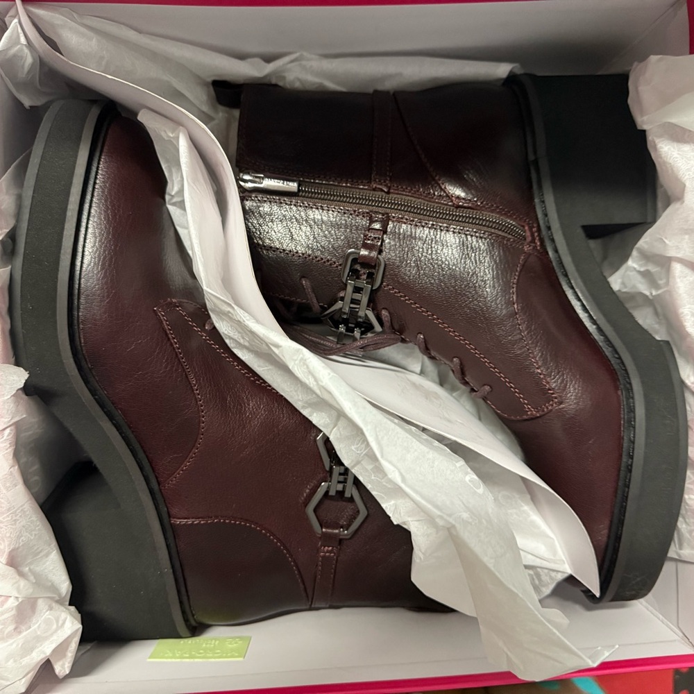 Vince Camuto Brown Combat Moto Boots with Textured Leather